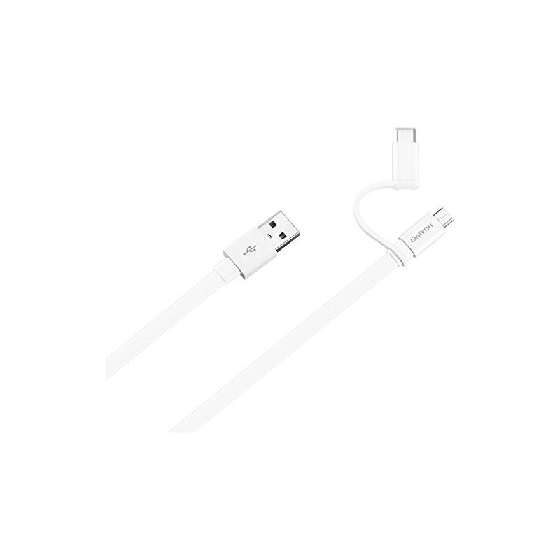 Huawei Charging Cable USB 2.0 Micro USB with Type C Adapter (White) (5V 2A 1.5m Flat) (AP55S)