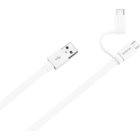 Huawei Charging Cable USB 2.0 Micro USB with Type C Adapter (White) (5V 2A 1.5m Flat) (AP55S)