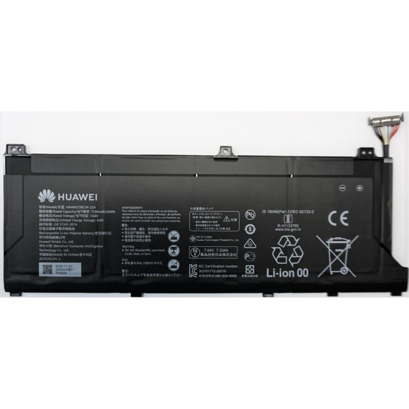 Huawei MateBook D14 (NobelL-WDQ9B) BATTERY (Lithium Ion, BT182-HB4692Z9ECW, 22, 7.64V, 7330mAh)